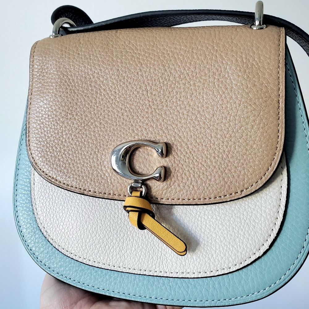 Coach Color Block Small Pebble Leather Crossbody Purse Bag Handbag